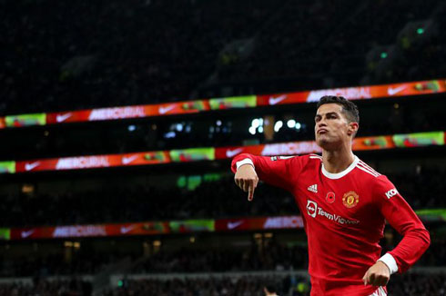 Cristiano Ronaldo scoring at Old Trafford in 2021