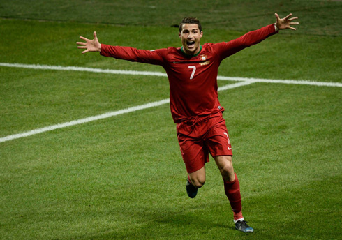 Cristiano Ronaldo after scoring in Portugal vs Spain