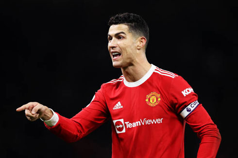 Cristiano Ronaldo gesturing during a Man United game