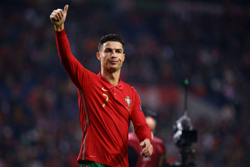 Cristiano Ronaldo thumbs up to the Portuguese crowd
