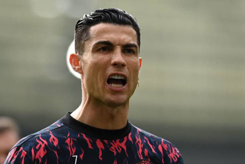 Cristiano Ronaldo wearing Man United pre-game uniform