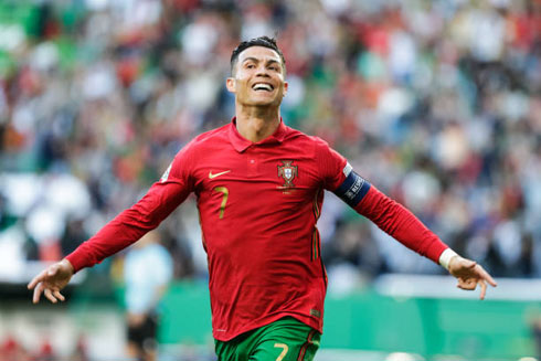 Cristiano Ronaldo scores and celebrates goal for Portugal