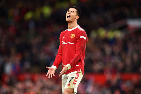 Cristiano Ronaldo reacts and shows frustration