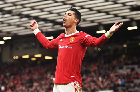 Cristiano Ronaldo celebrates with fans at Old Trafford