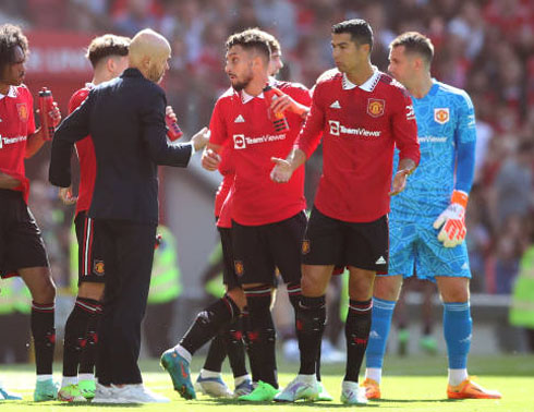 Erik ten Hag talking with Cristiano Ronaldo