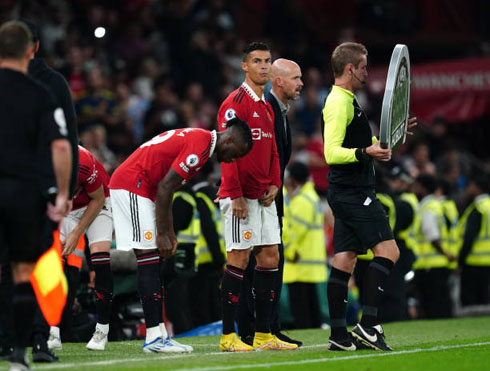 Cristiano Ronaldo on the sideline ready to join the game