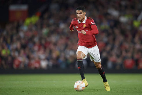 Cristiano Ronaldo moves the ball forward at Old Trafford