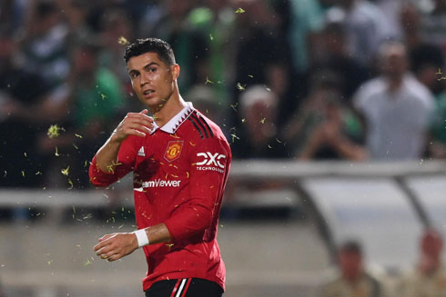 Cristiano Ronaldo throwing grass to the air