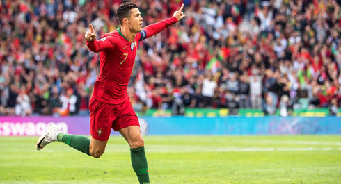 Cristiano Ronaldo happy on the pitch playing for Portugal