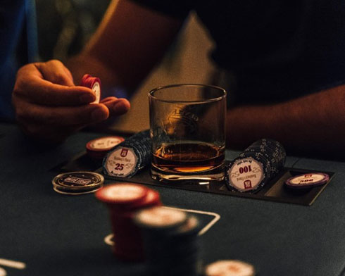 Poker chips in a poker table