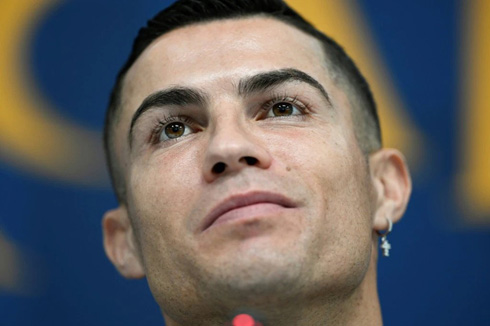Cristiano Ronaldo facing journalists in the World Cup press conference