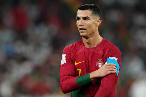 Cristiano Ronaldo holding the captain armband for Portugal