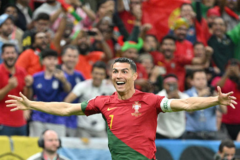 Cristiano Ronaldo opens his arms to celebrate Portugal goal