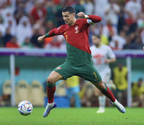 Cristiano Ronaldo moving the ball forward during Portugal game