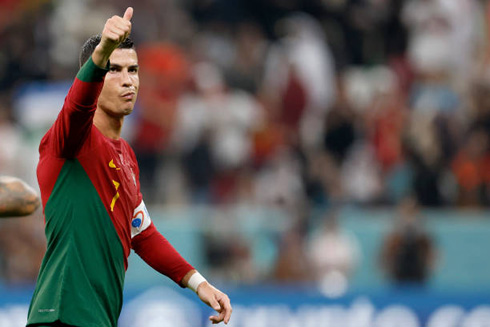 Cristiano Ronaldo gesturing to the fans