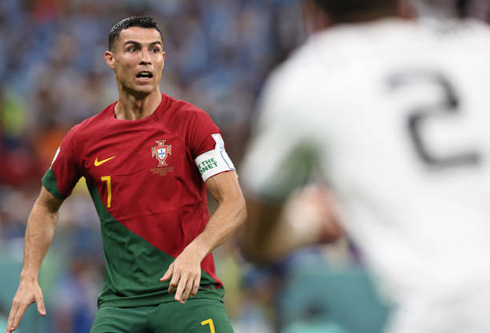Cristiano Ronaldo playing in Portugal vs Uruguay in 2022