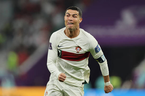 Cristiano Ronaldo running at full speed for Portugal in the World Cup 2022