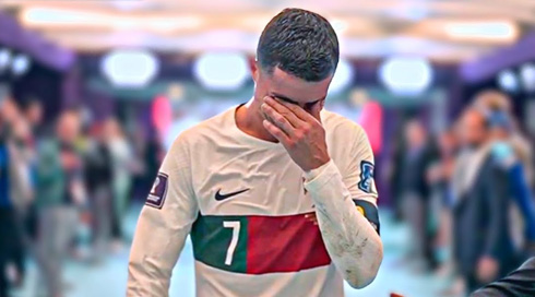 Cristiano Ronaldo crying after losing against Morocco in the World Cup 2022