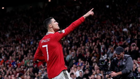 Cristiano Ronaldo once celebrating his goal for Manchester United