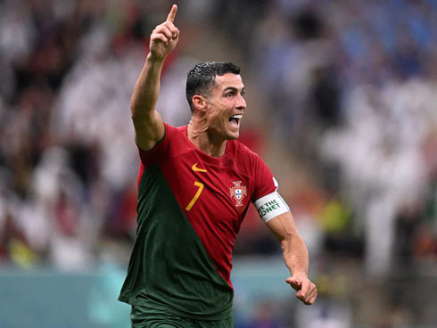 Cristiano Ronaldo scoring for Portugal in the World Cup 2022