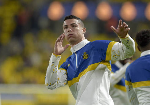 Cristiano Ronaldo warming up before a football game for Al Nassr