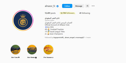 Al Nassr Instagram followers count after Ronaldo signing