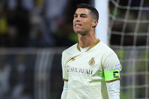 Cristiano Ronaldo playing for Al Nassr in the club's white shirt