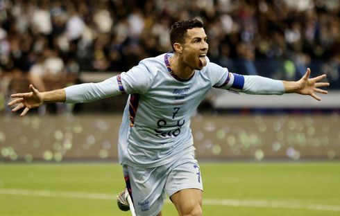 Cristiano Ronaldo scores goal for Al Nassr in white jersey