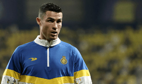 Cristiano Ronaldo wearing training gear before a game for Al Nassr