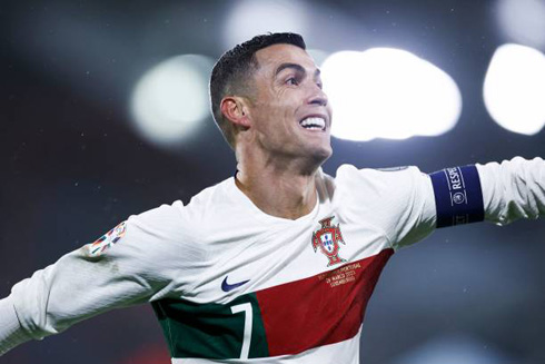 Cristiano Ronaldo plays for Portugal in a white shirt