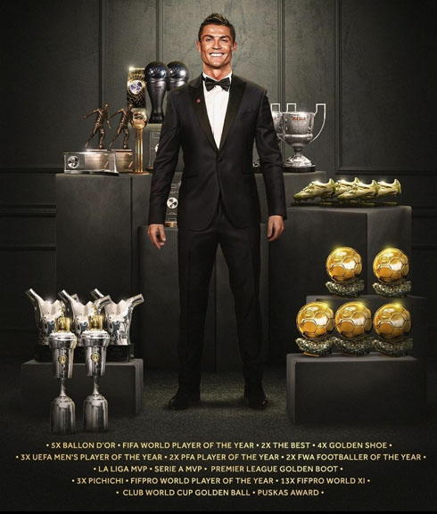 Cristiano Ronaldo showcasing his titles and awards infographic