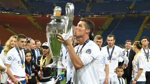 Cristiano Ronaldo winning the Champions League title for Real Madrid