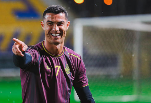 Cristiano Ronaldo happy during a practice for Al Nassr