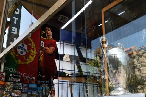 Cristiano Ronaldo poster in a shop front