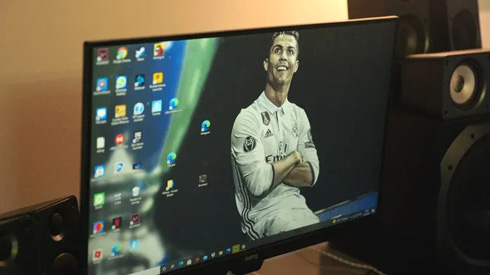 Cristiano Ronaldo featured in a computer screen desktop wallpaper