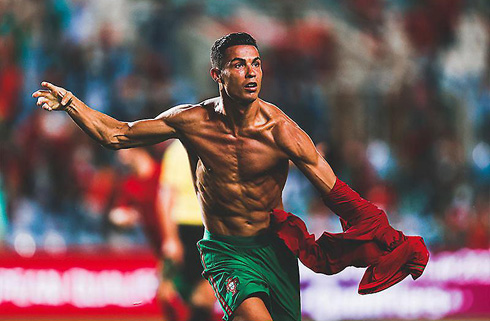 Cristiano Ronaldo taking his shirt off in the Portuguese National Team