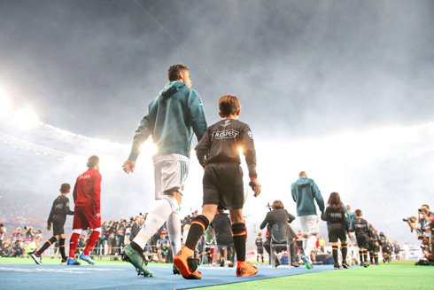 Cristiano Ronaldo entering the pitch in a game for Real Madrid