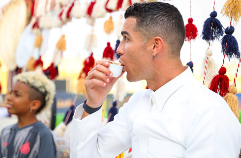 Cristiano Ronaldo drinking tea and coffee in Saudi Arabia