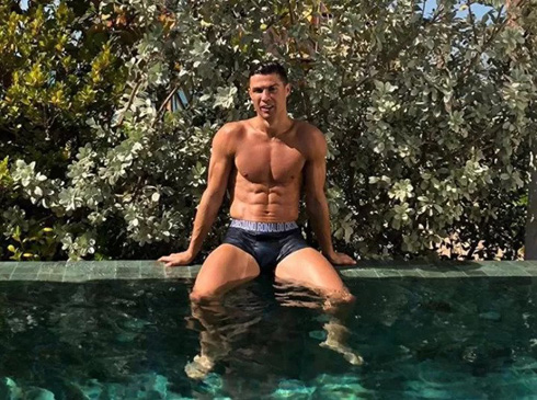 Cristiano Ronaldo relaxing in the pool