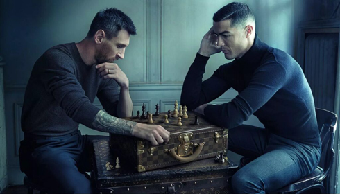 Cristiano Ronaldo and Lionel Messi playing chess campaign for Louis Vuitton