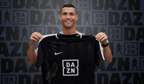 Cristiano Ronaldo promoting DAZN with a customized shirt
