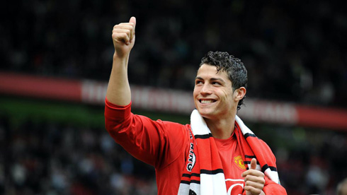 Cristiano Ronaldo winning trophies for Man United