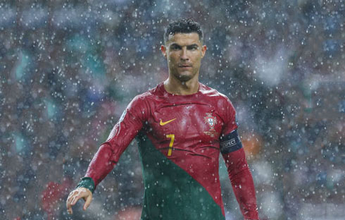 Cristiano Ronaldo in a rainy matchday for Portugal in 2023