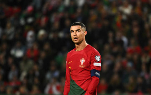 Cristiano Ronaldo focused during a game for Portugal in the EURO 2024 Qualifying Stage