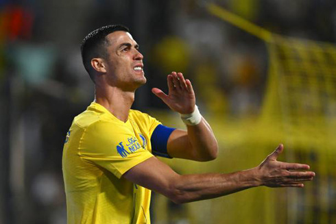 Cristiano Ronaldo making gestures during Al Nassr game