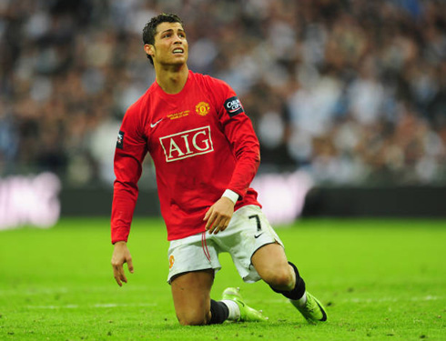 Cristiano Ronaldo goes down byt gets back up fast