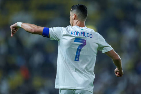 Cristiano Ronaldo passing instructions on the pitch at Al Nassr