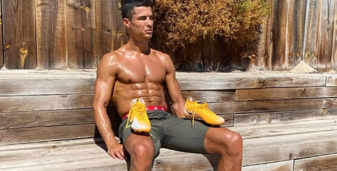 Cristiano Ronaldo resting after a workout