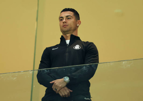 Cristiano Ronaldo watching the game from the tribune