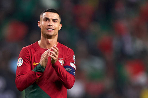 Cristiano Ronaldo cheering the fans in a Portugal game